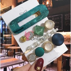 Clema pentru par metalica AGF012FF - Auriu cu Perle si Strasuri, Set 4 bucati